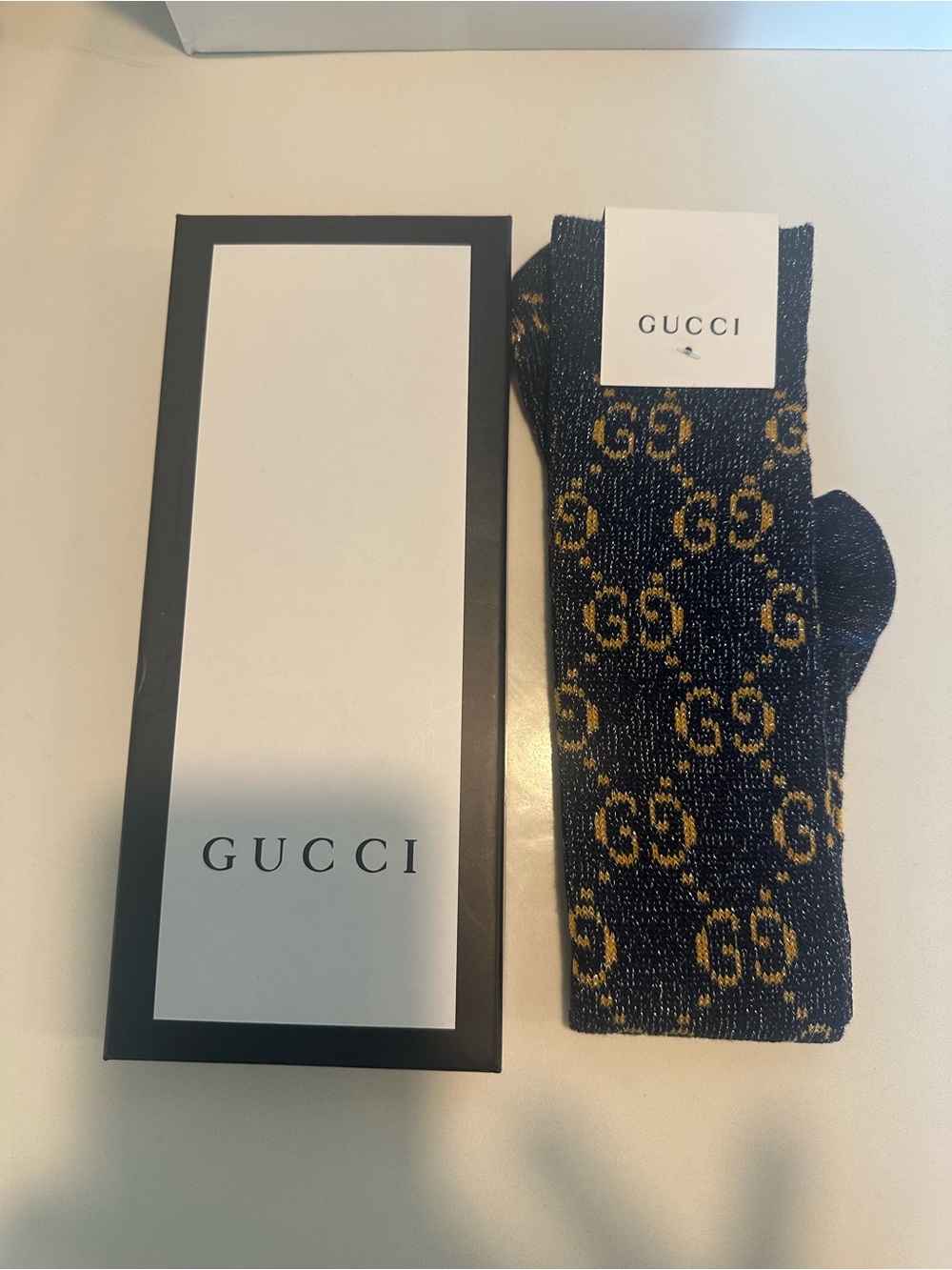 Gucci Navy Blue and Gold GG Logo Men's Socks